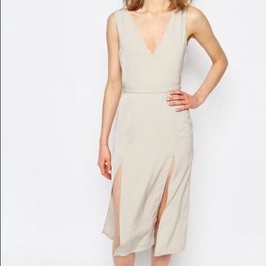 Neon Rose Dress with Plunge Neck and Slits